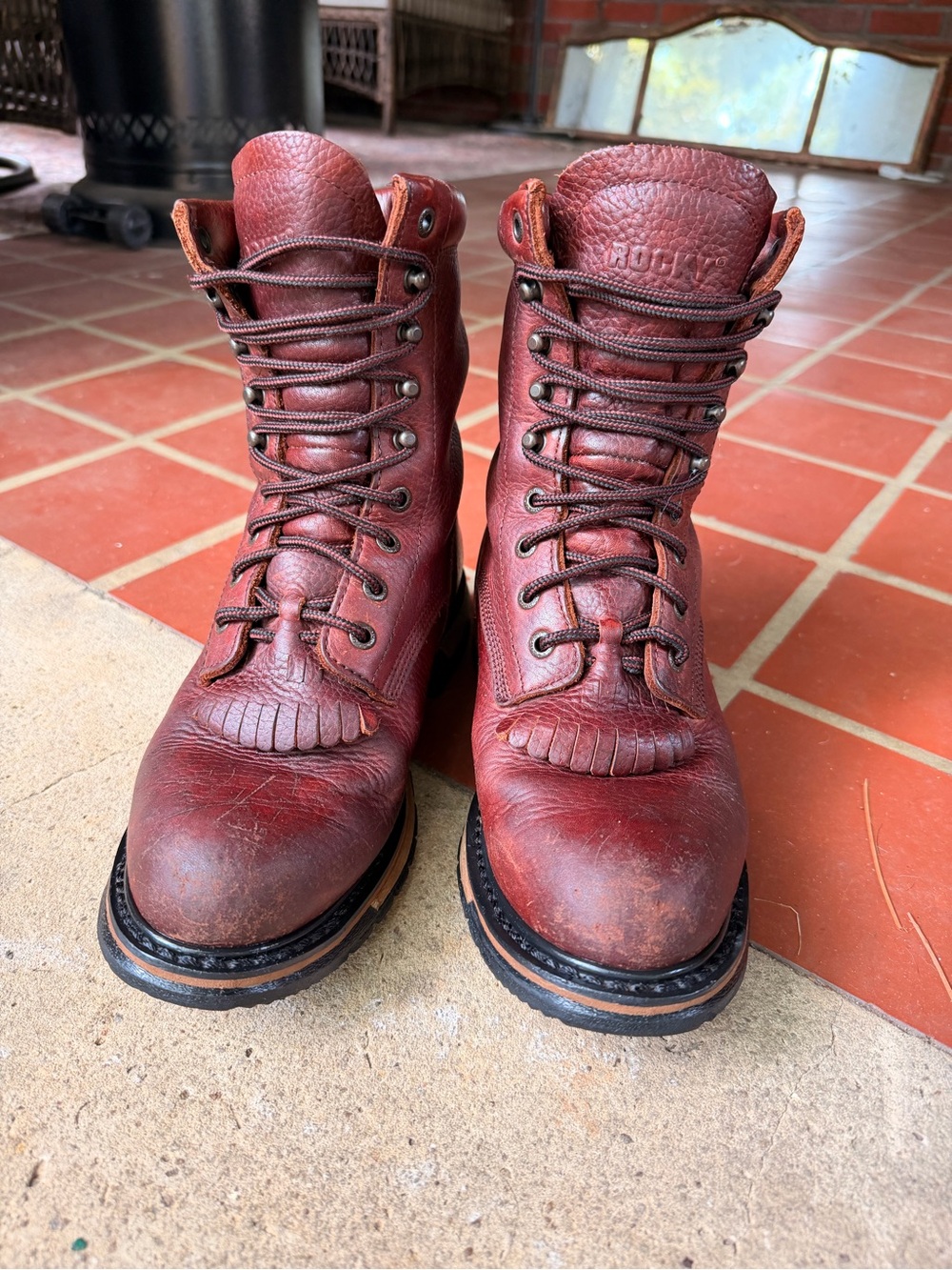 Rocky Waterproof Leather Work Boots Women’s 9 Wide Brown/Oxblood